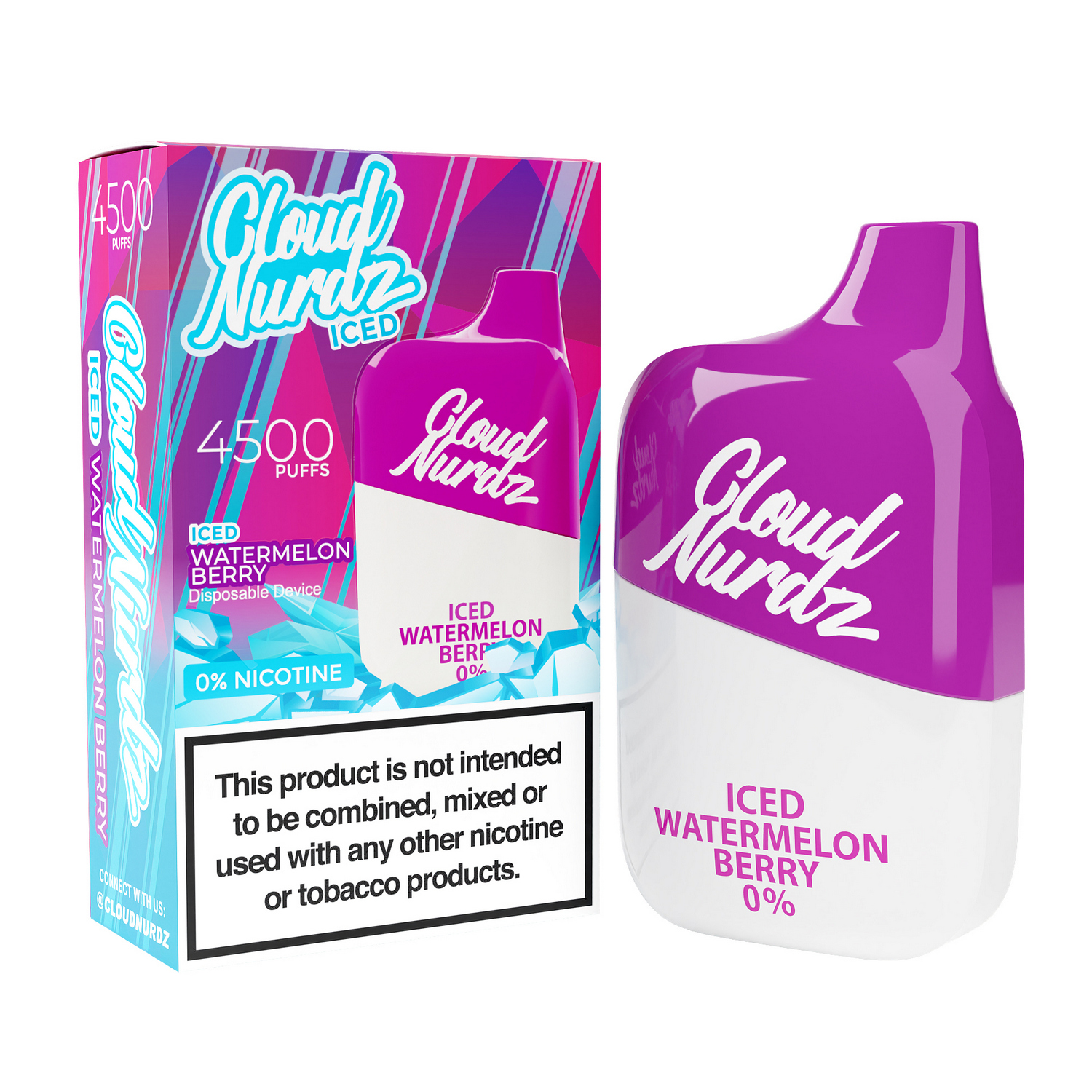 Cloud Nurdz 4500 Disposable 0 NICOTINE FREE Iced Watermelon Berry